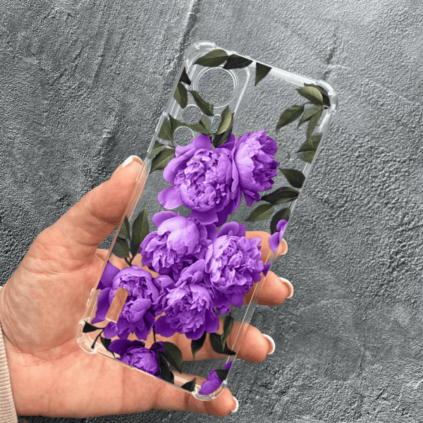 Чохол для Xiaomi 12T / Xiaomi 12T Pro з захистом камери з квітами бузкові півонії протиударний прозорий силіконовий чохол