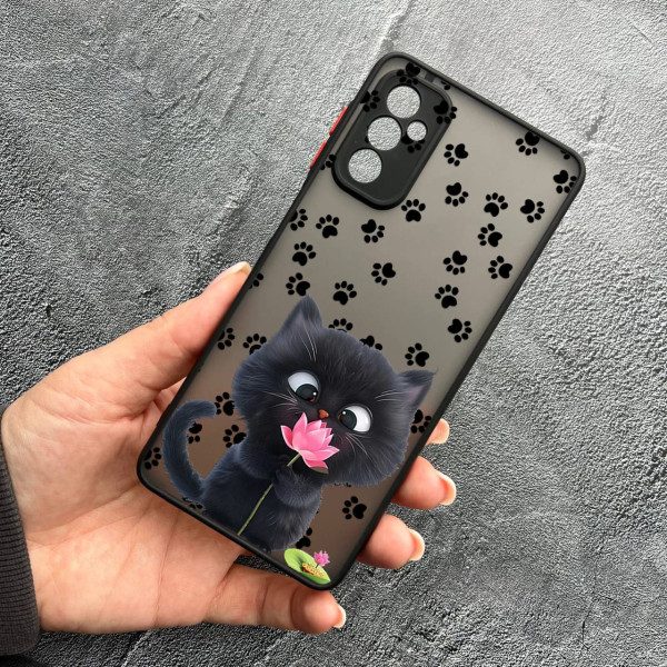 Чехол для Samsung Galaxy M13 детский с защитой камеры с котом и цветком
