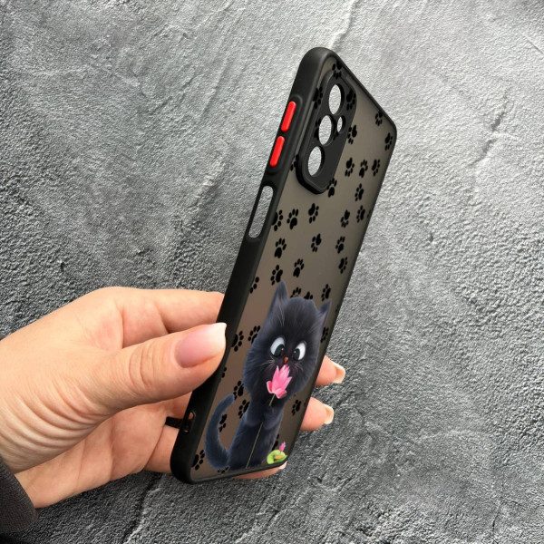 Чехол для Samsung Galaxy M13 детский с защитой камеры с котом и цветком