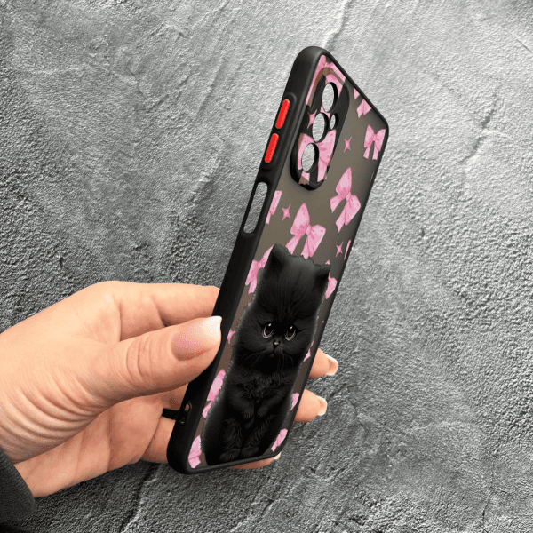 Чехол для Samsung Galaxy M13 детский с защитой камеры с котиком и бантиками