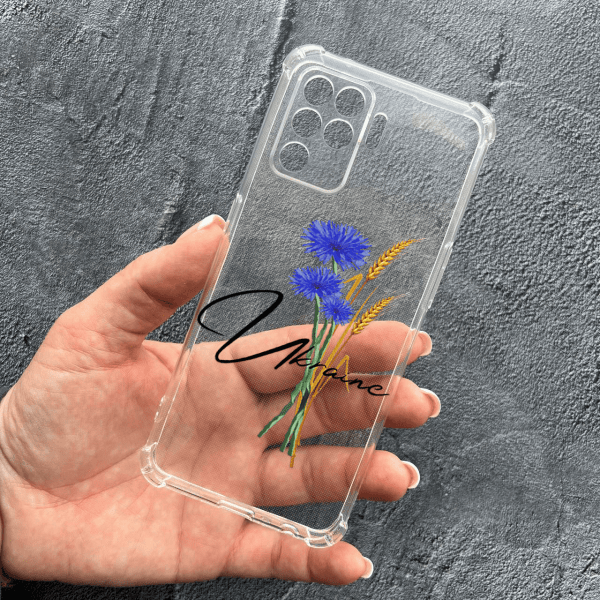 Чехол для Oppo Reno 5 Lite с защитой камеры патриотический с волошкой противоударный прозрачный силиконовый чехол