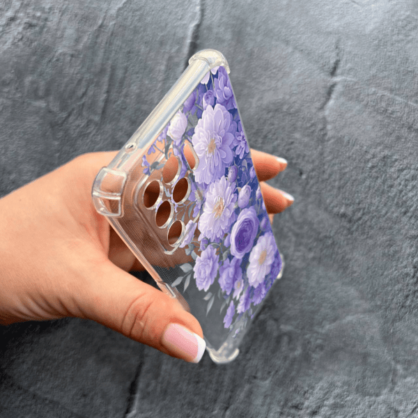 Чохол для Oppo Reno 5 Lite з захистом камери з квітами бузкові півонії ніжні протиударний прозорий силіконовий чохол