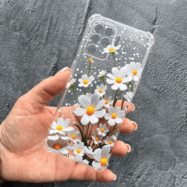 Чохол для Oppo Reno 5 Lite з захистом камери з квітами ромашки білі протиударний прозорий силіконовий чохол