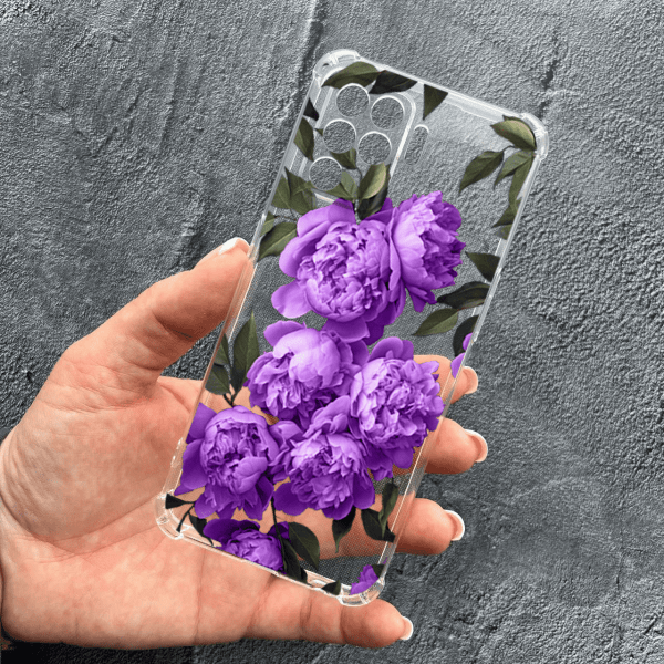 Чохол для Oppo Reno 5 Lite з захистом камери з квітами бузкові півонії протиударний прозорий силіконовий чохол