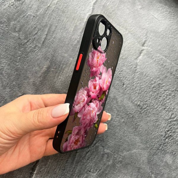 Чехол для iPhone 14 plus с защитой камеры с цветами и каплями