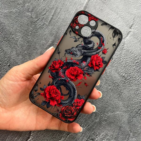 Чехол для iPhone 14 plus с защитой камеры со змеей в цветах