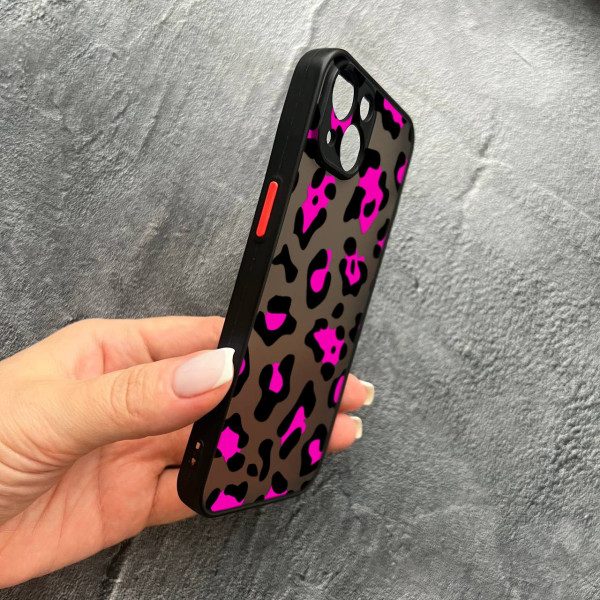 Чехол для iPhone 14 plus с защитой камеры с розовым леопардом