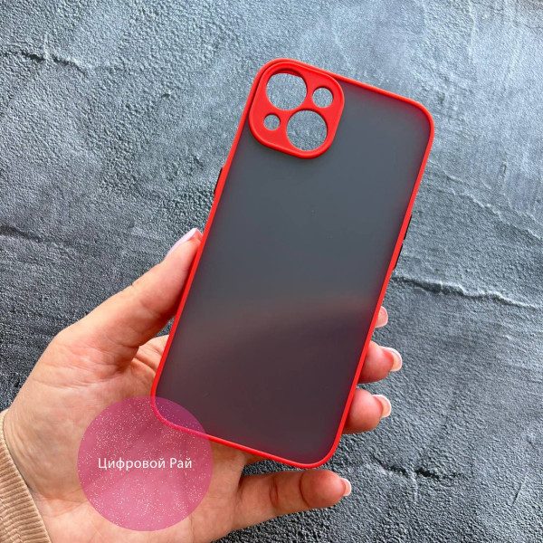 Чехол для iPhone 14 plus с защитой камеры красный матовый пластик без дизайна