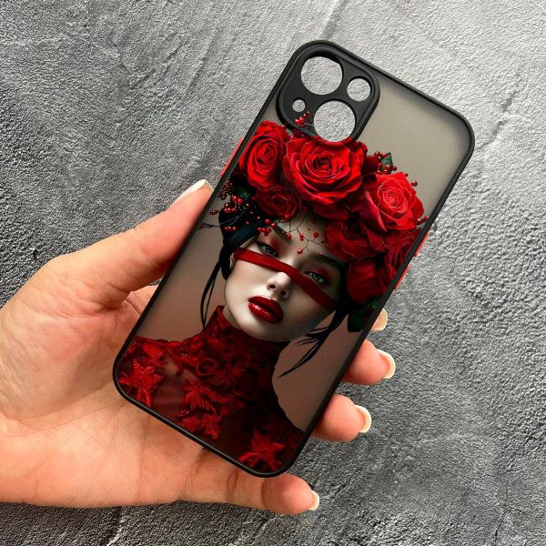 Чехол для IPhone 13 Mini с защитой камеры с девочкой и цветами