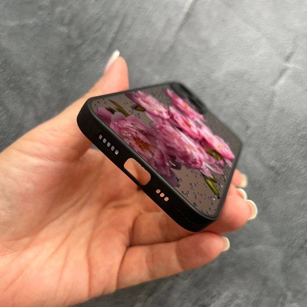 Чехол для IPhone 13 Mini с защитой камеры с цветами и каплями
