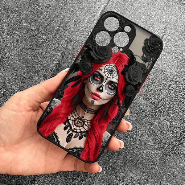 Чохол для iPhone 12 Pro Max з захистом камери дівчина Санта-Муерте у трояндах