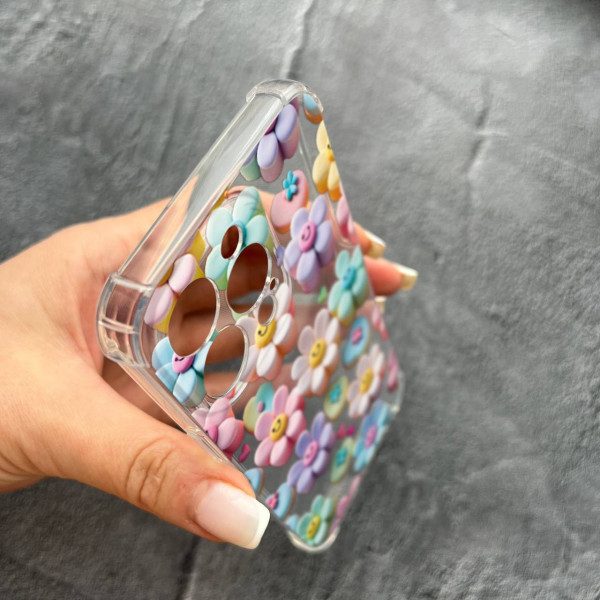 Чохол для iPhone 12 Pro з захистом камери дитячий з квітами та смайликами протиударний прозорий силіконовий чохол