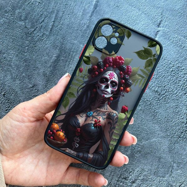 Чохол для iPhone 12 mini з захистом камери з дівчиною Санта-Муерте та листями