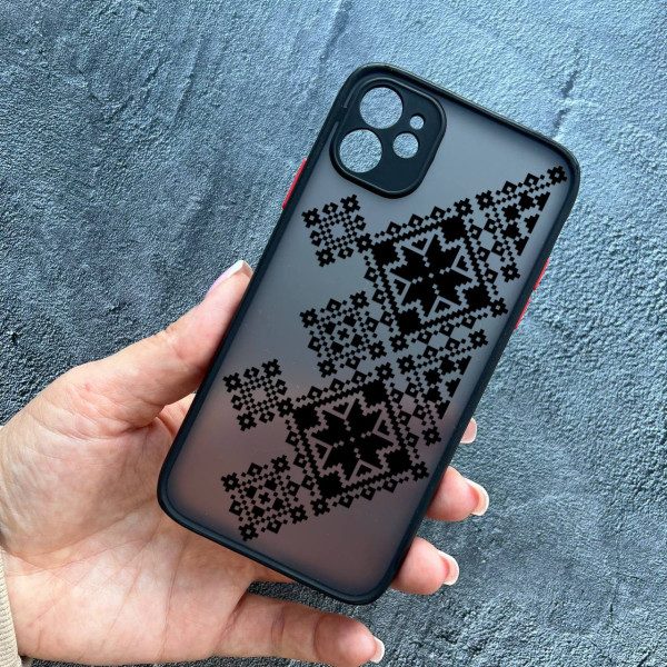 Чохол для iPhone 12 mini з захистом камери з вишиванкою чорна українська