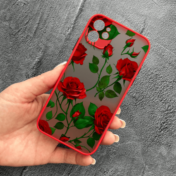 Чохол для iPhone 12 з захистом камери з квітами червоні троянди червоний бортик