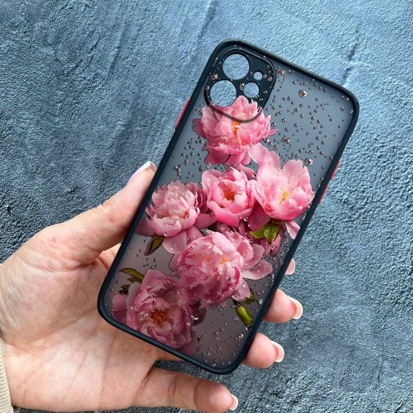 Чехол для iPhone 12 с защитой камеры с цветами и каплями