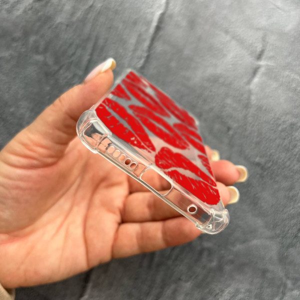 Чехол для Xiaomi Poco X4 Pro 4G / X4 Pro 5G с защитой камеры с красными губами противоударный прозрачный силиконовый чехол