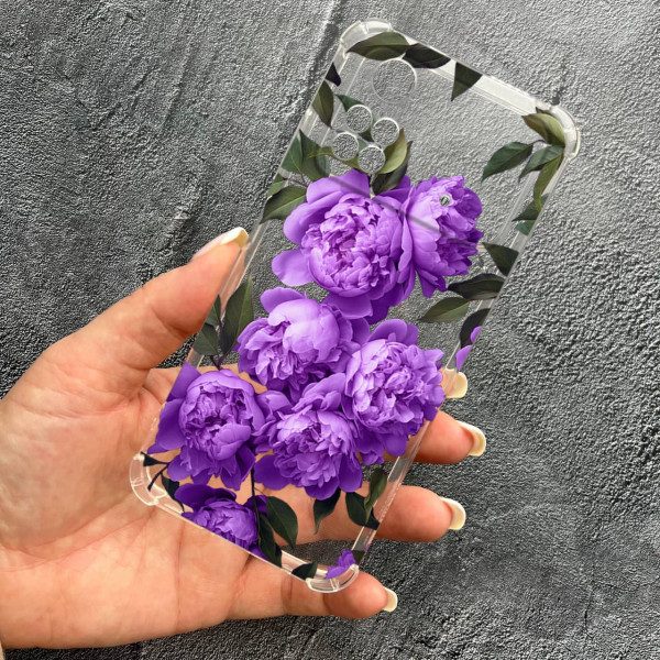 Чехол для Xiaomi Poco X4 Pro 4G / X4 Pro 5G с защитой камеры с цветами лавандовые пионы противоударный прозрачный силиконовый чехол
