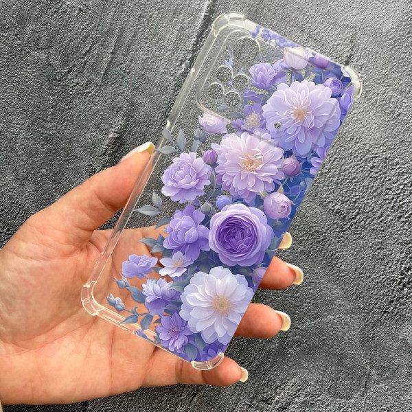 Чохол для Xiaomi Poco X4 Pro 4G / X4 Pro 5G з захистом камери з квітами бузкові півонії ніжні протиударний прозорий силіконовий чохол