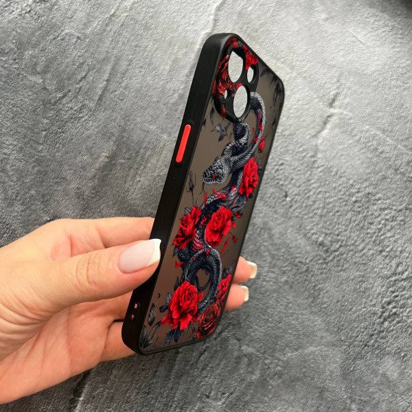 Чехол для iPhone 15 Plus с защитой камеры со змеей в цветах