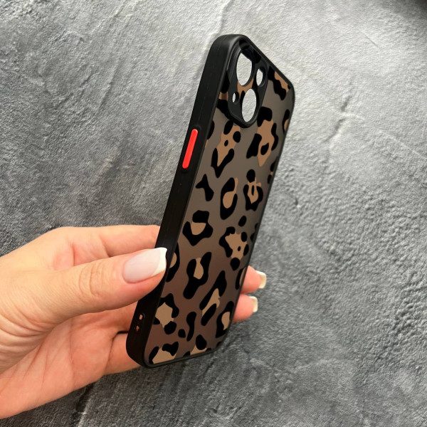Чехол для iPhone 15 Plus с защитой камеры с леопардом шоколадным