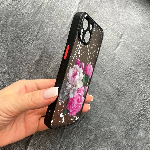 Чехол для iPhone 15 Plus с защитой камеры с цветами пионы классические