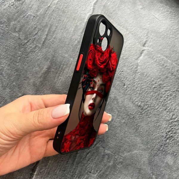 Чехол для iPhone 15 Plus с защитой камеры с девочкой и цветами
