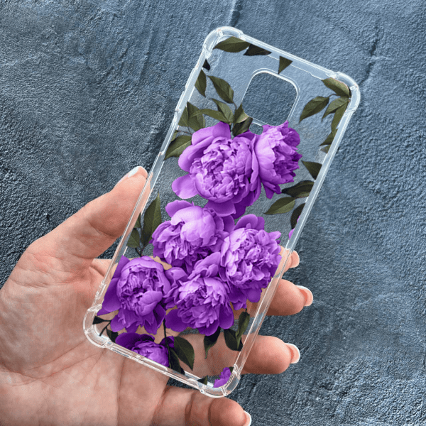 Чохол для Xiaomi Redmi Note 9s / Note 9 Pro / Note 9 Pro Max з квітами бузкові півонії протиударний прозорий силіконовий чохол