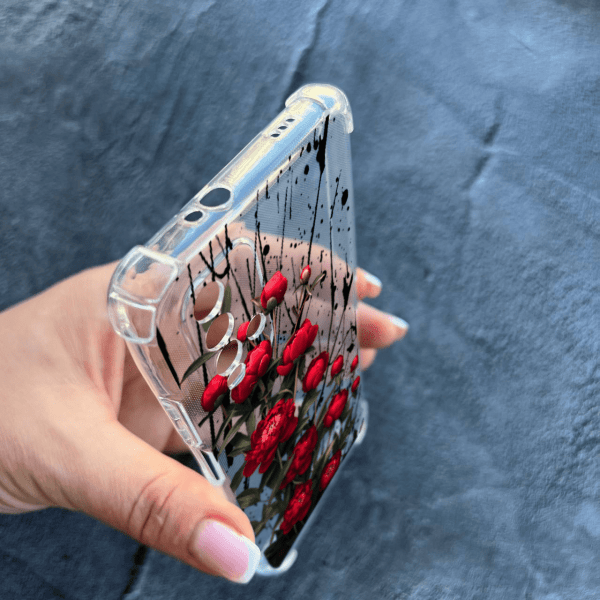 Чехол для Xiaomi Redmi 9T с защитой камеры с цветами красные пионы маленькие противоударный прозрачный силиконовый чехол