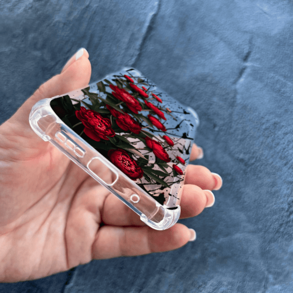 Чехол для Xiaomi Redmi 9T с защитой камеры с цветами красные пионы маленькие противоударный прозрачный силиконовый чехол
