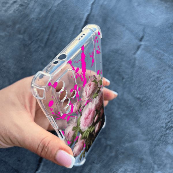 Чехол для Xiaomi Redmi 9T с защитой камеры с цветами розовые пионы противоударный прозрачный силиконовый чехол