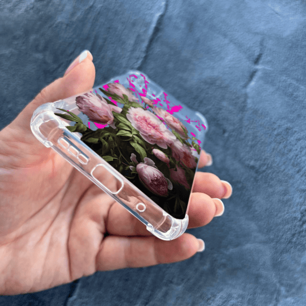 Чехол для Xiaomi Redmi 9T с защитой камеры с цветами розовые пионы противоударный прозрачный силиконовый чехол