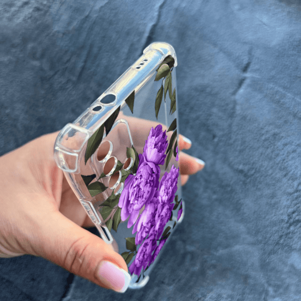 Чохол для Xiaomi Redmi 9T з захистом камери з квітами бузкові півонії протиударний прозорий силіконовий чохол