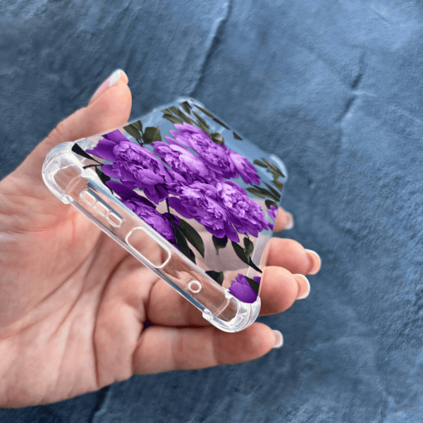 Чехол для Xiaomi Redmi 9T с защитой камеры с цветами лавандовые пионы противоударный прозрачный силиконовый чехол