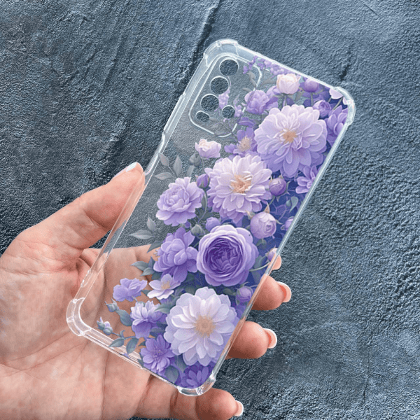 Чехол для Xiaomi Redmi 9T с защитой камеры с цветами лавандовые пионы нежные противоударный прозрачный силиконовый чехол