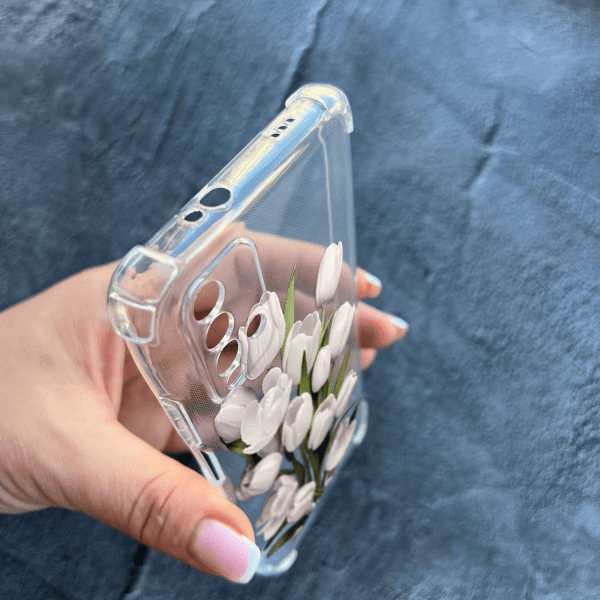 Чохол для Xiaomi Redmi 9T з захистом камери з квітами білі тюльпани протиударний прозорий силіконовий чохол
