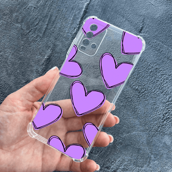 Чехол для Xiaomi Redmi 9T с защитой камеры с лавандовыми сердечками противоударный прозрачный силиконовый чехол