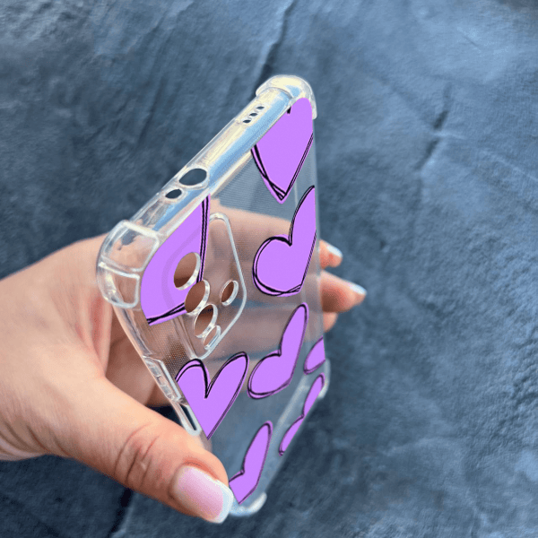 Чехол для Xiaomi Redmi 9T с защитой камеры с лавандовыми сердечками противоударный прозрачный силиконовый чехол