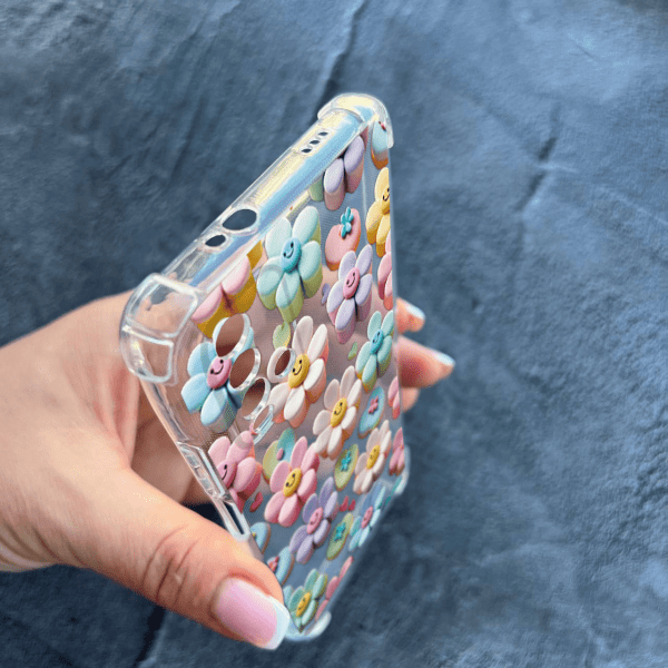 Чехол для Xiaomi Redmi 9T с защитой камеры детский с цветами и смайликами противоударный прозрачный силиконовый чехол