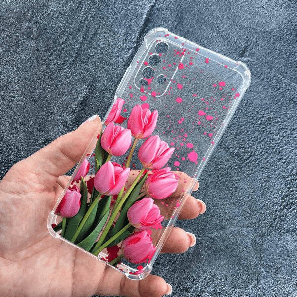 Чохол для Xiaomi Redmi 9T із захистом камери з квітами рожеві тюльпани протиударний прозорий силіконовий чохол