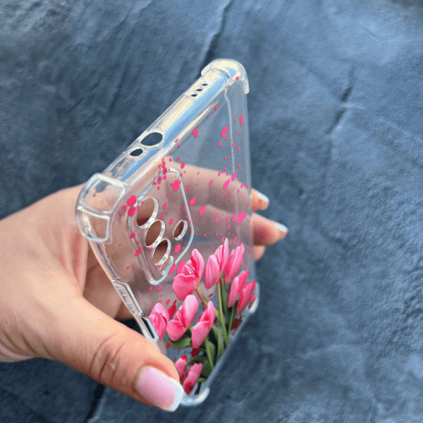 Чохол для Xiaomi Redmi 9T із захистом камери з квітами рожеві тюльпани протиударний прозорий силіконовий чохол