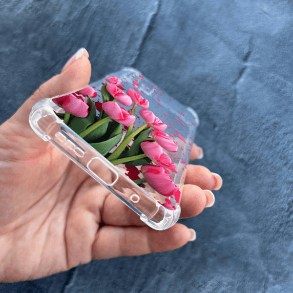 Чехол для Xiaomi Redmi 9T с защитой камеры с цветами розовые тюльпаны противоударный прозрачный силиконовый чехол