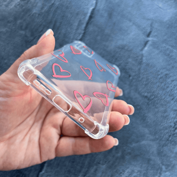 Чехол для Xiaomi Redmi 9T с защитой камеры с розовыми сердечками противоударный прозрачный силиконовый чехол