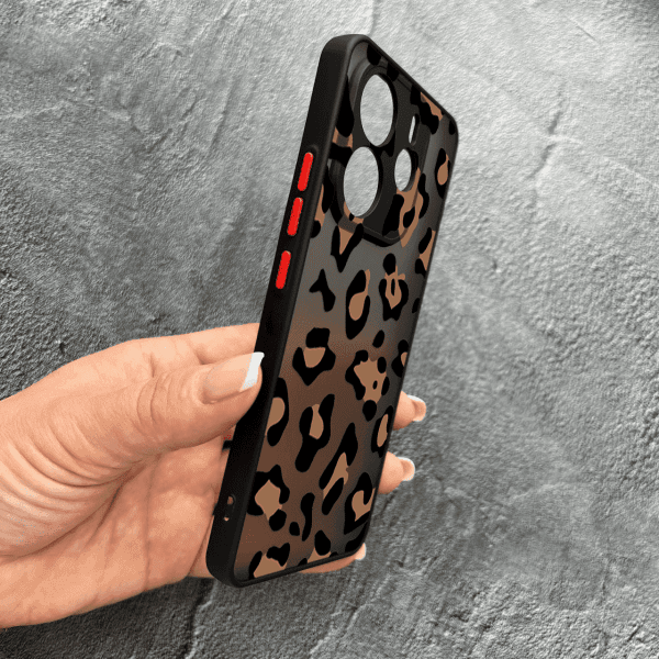 Чехол для Xiaomi Redmi Note 14 4G с защитой камеры с леопардом шоколадным