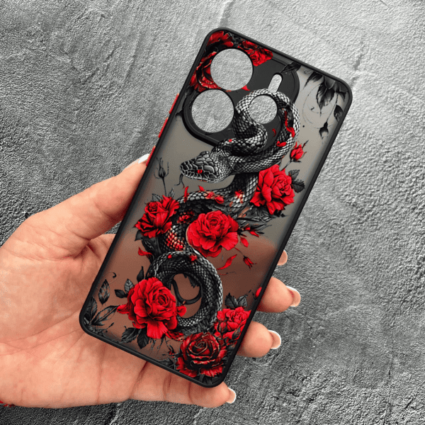 Чохол для Xiaomi Redmi Note 14 4G з захистом камери з змією в квітах