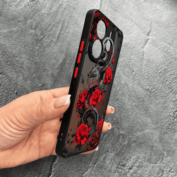Чохол для Xiaomi Redmi Note 14 4G з захистом камери з змією в квітах
