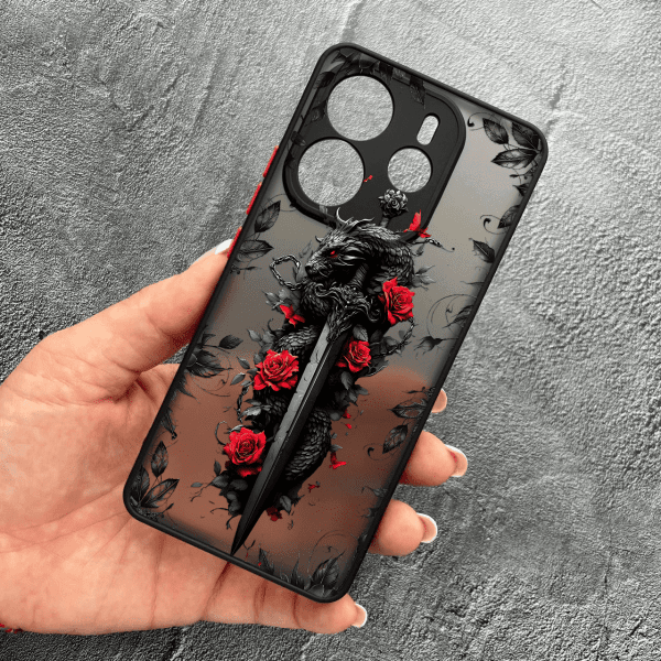 Чехол для Xiaomi Redmi Note 14 4G с защитой камеры дракон с мечом