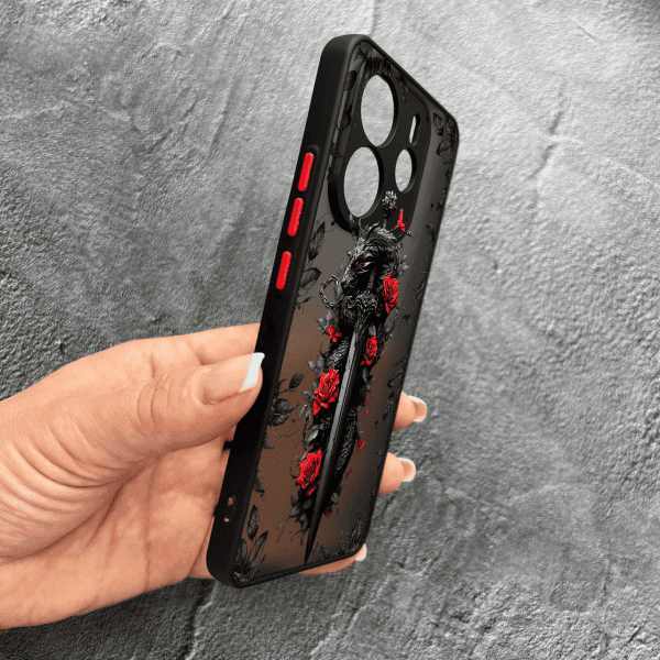 Чехол для Xiaomi Redmi Note 14 4G с защитой камеры дракон с мечом
