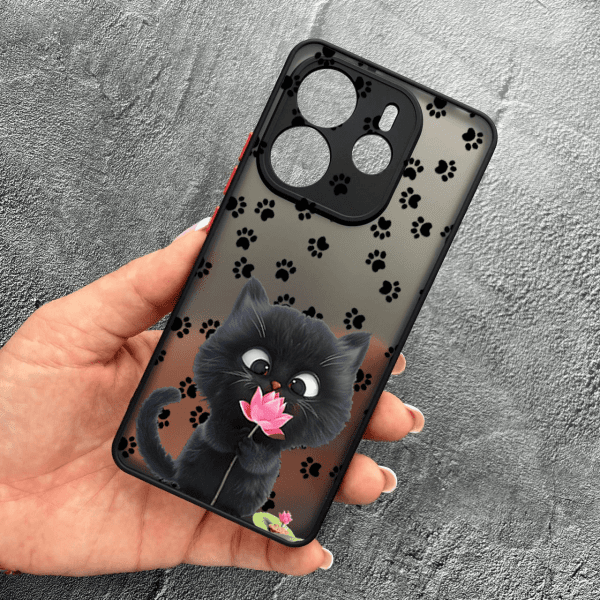 Чехол для Xiaomi Redmi Note 14 4G с защитой камеры детский с котом и цветком