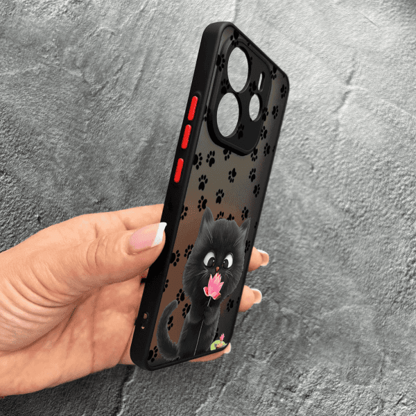 Чехол для Xiaomi Redmi Note 14 4G с защитой камеры детский с котом и цветком